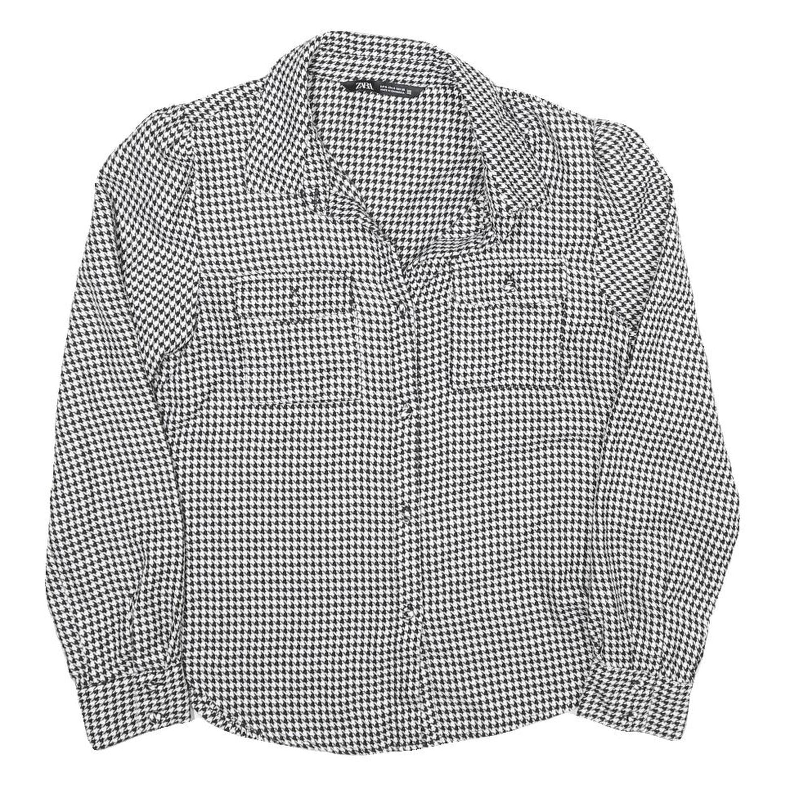 ZARA Womens Black & White Printed Shirt Long Sleeve Collared S Houndstooth