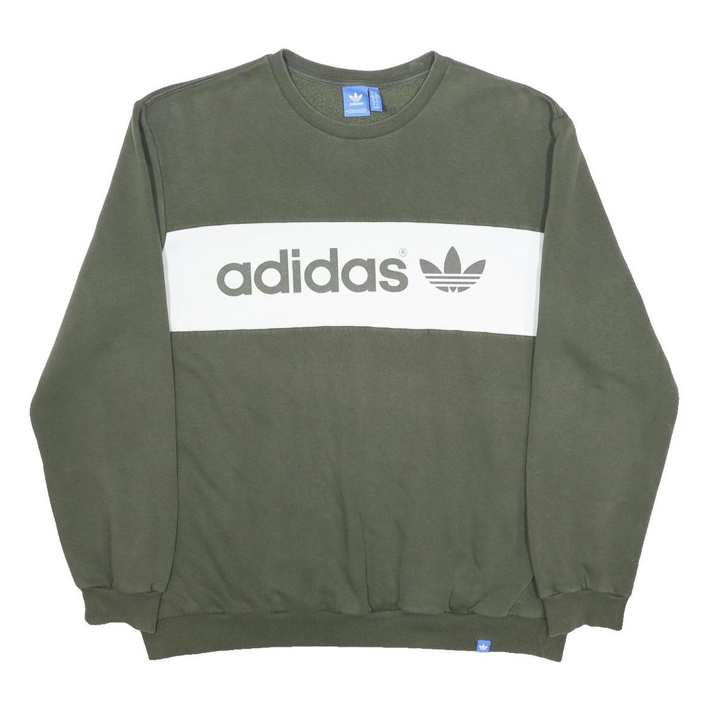 ADIDAS Mens Green Crew Neck XL Logo Print Cotton Blend Sweatshirt Pullover