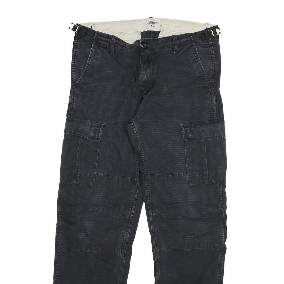 CARHARTT Mens Cotton Blend Black Regular Cargo Trousers W30 L28 Workwear