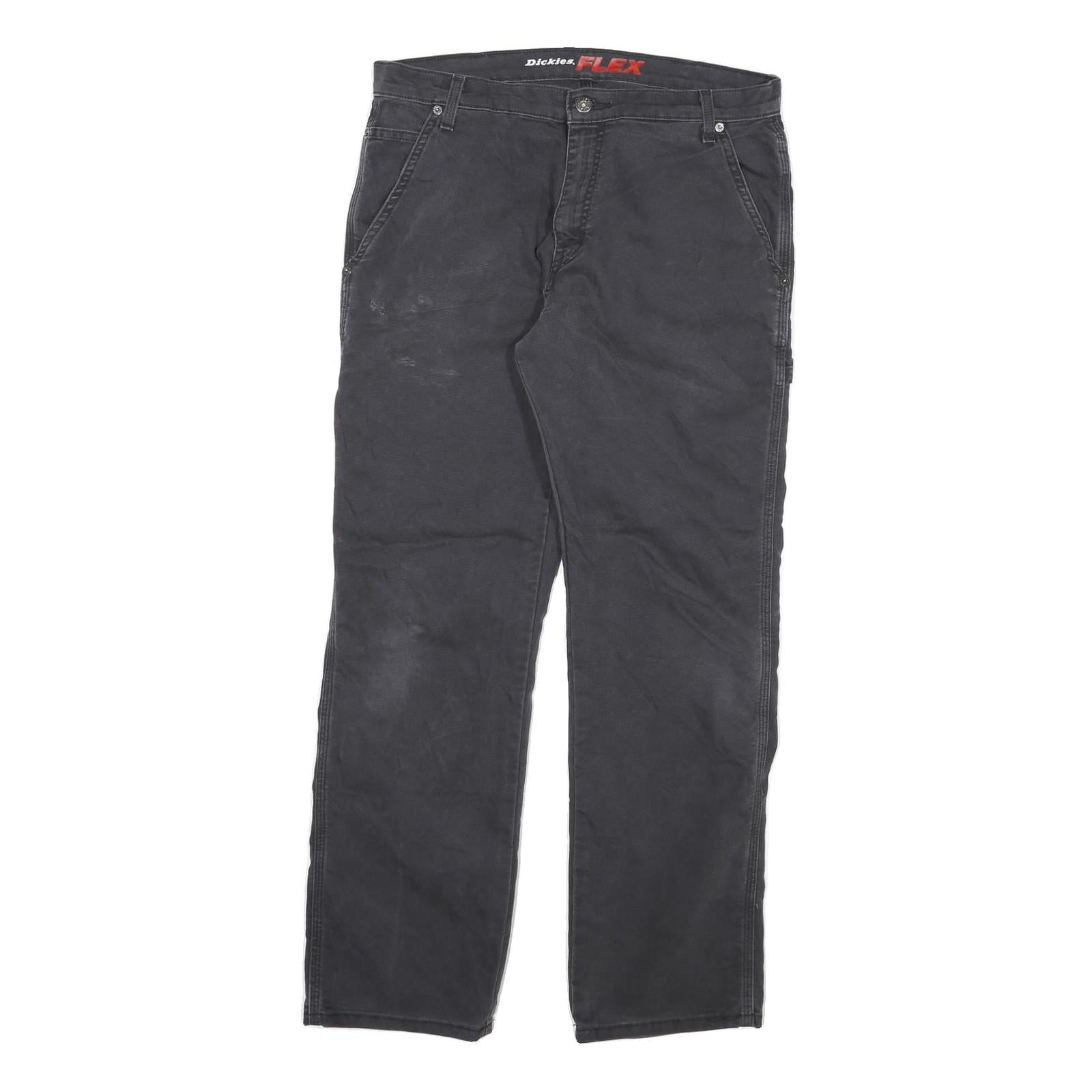 DICKIES Mens Cotton Blend Black Regular Straight Trousers W32 L30 Workwear Zip