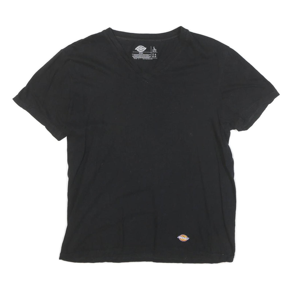 DICKIES Mens Black V-Neck T-Shirt L Cotton Blend Casual Essential