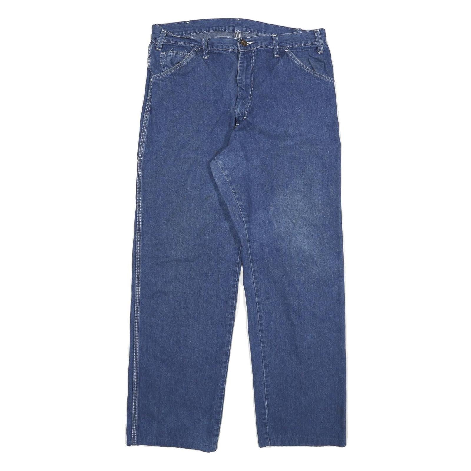 DICKIES Mens Regular Blue Denim Jeans W32 L28 Cotton Blend Zip Classic Workwear