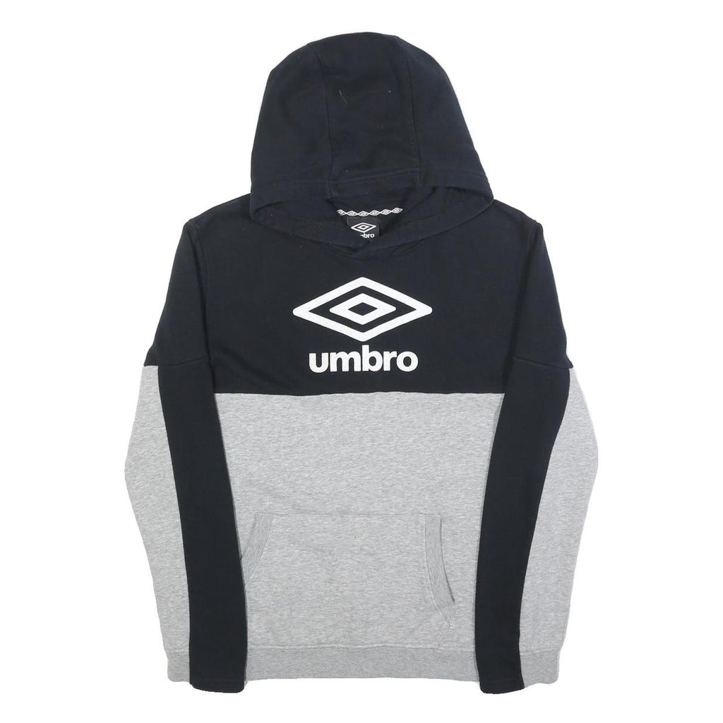 UMBRO Boys Black & Grey Cotton Blend Hoodie XL Colourblock Pullover Casual
