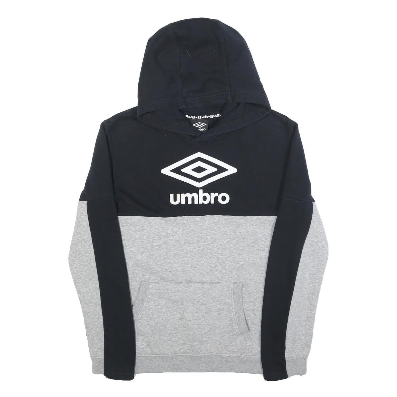 UMBRO Boys Black & Grey Cotton Blend Hoodie XL Colourblock Pullover Casual