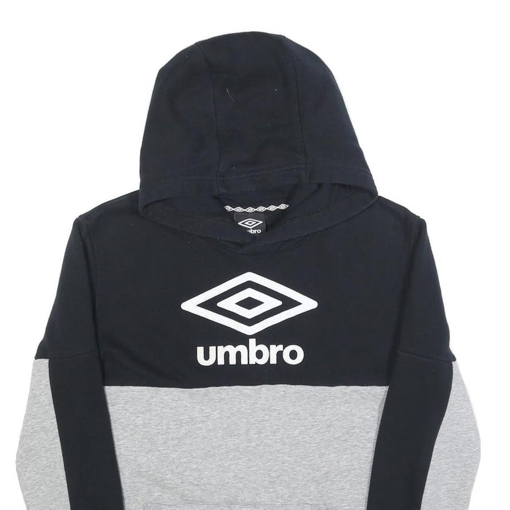UMBRO Boys Black & Grey Cotton Blend Hoodie XL Colourblock Pullover Casual