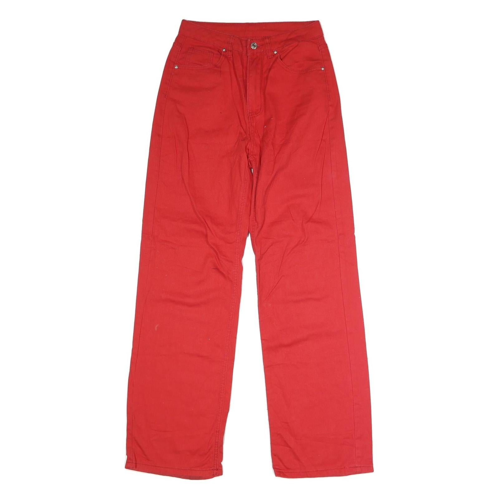 Womens Classic Red Jeans Cotton Blend Button W28 L31 Straight Leg Plain Finish