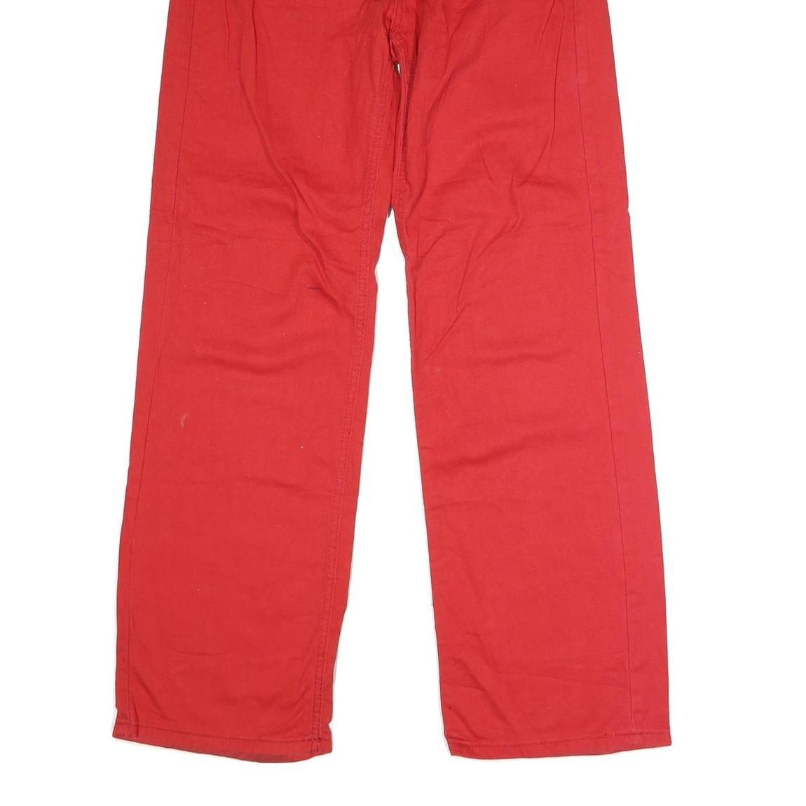 Womens Classic Red Jeans Cotton Blend Button W28 L31 Straight Leg Plain Finish