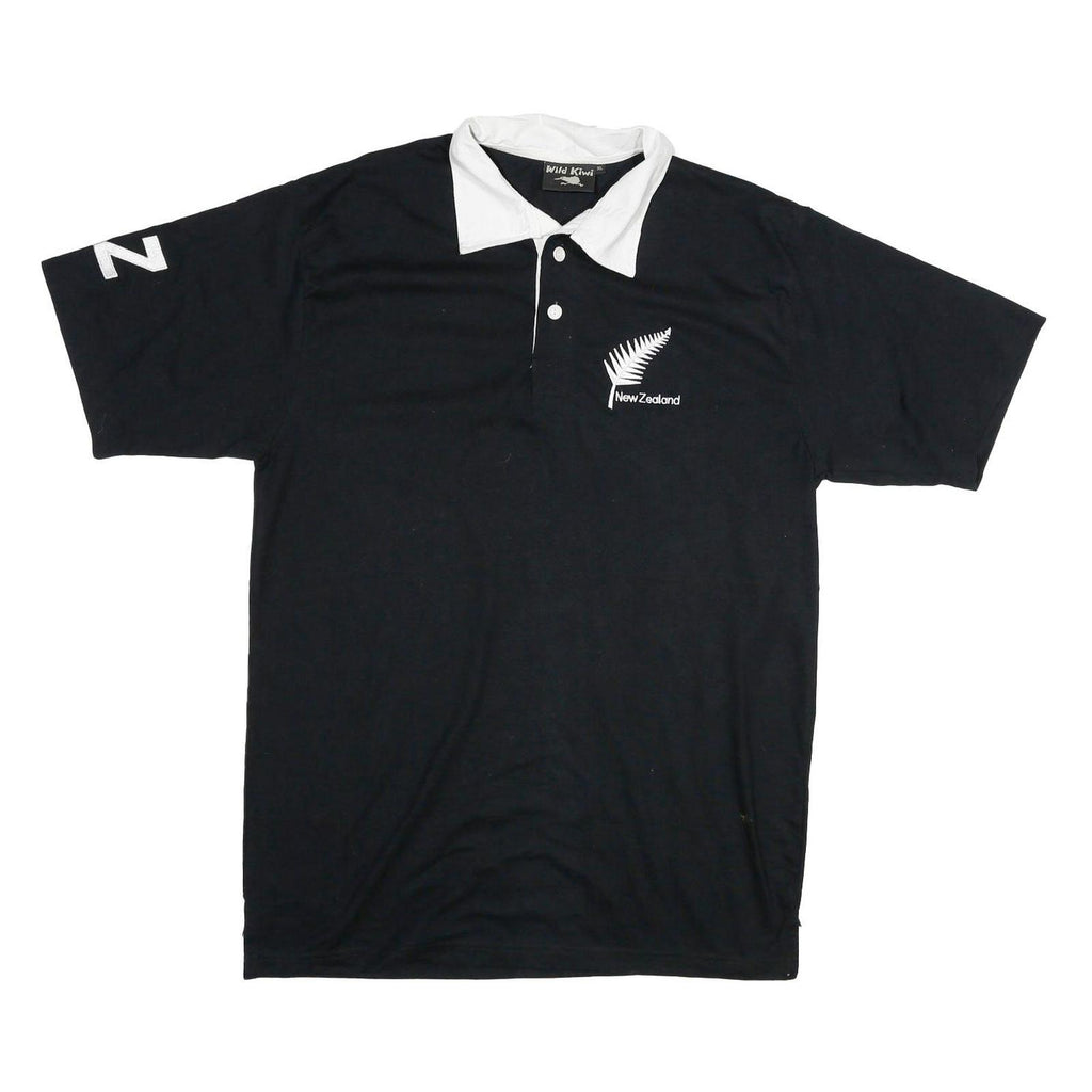 WILD KIWI Mens Black & White New Zealand Short Sleeve Plain XL Polo Shirt Cotton