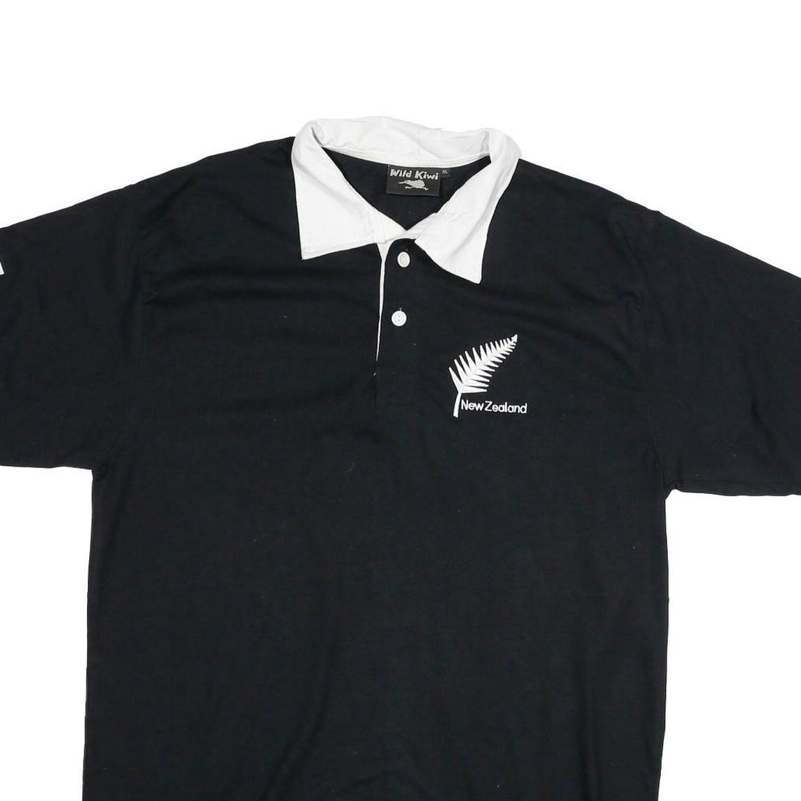 WILD KIWI Mens Black & White New Zealand Short Sleeve Plain XL Polo Shirt Cotton