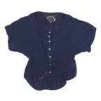 HILFIGER DENIM Womens Blue Button Shirt Short Sleeve Round Neck M Casual Top