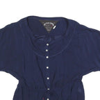 HILFIGER DENIM Womens Blue Button Shirt Short Sleeve Round Neck M Casual Top