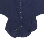 HILFIGER DENIM Womens Blue Button Shirt Short Sleeve Round Neck M Casual Top