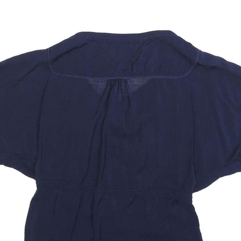 HILFIGER DENIM Womens Blue Button Shirt Short Sleeve Round Neck M Casual Top