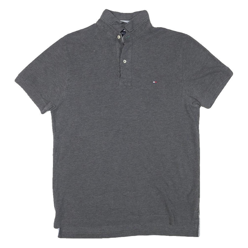 TOMMY HILFIGER Mens Grey Cotton Blend Short Sleeve Polo Shirt XS Button Collar