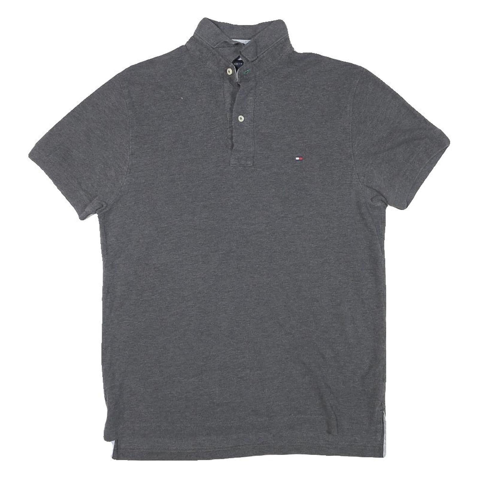 TOMMY HILFIGER Mens Grey Cotton Blend Short Sleeve Polo Shirt XS Button Collar