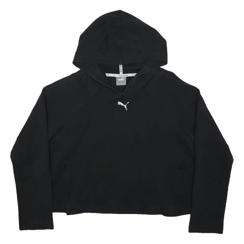 PUMA Womens Black Cropped Hoodie XL Cotton Blend Pullover Sports Sweatshirt
