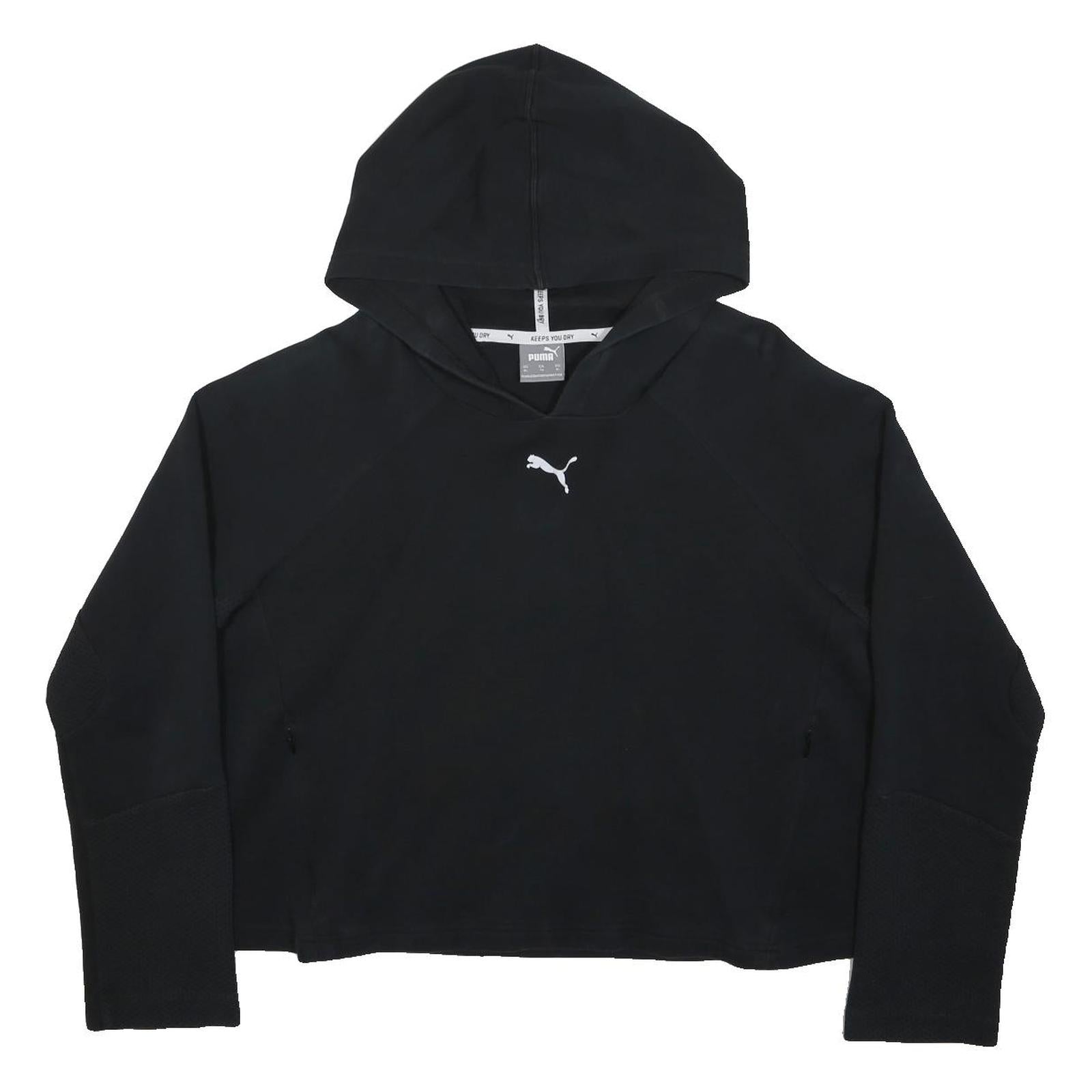 PUMA Womens Black Cropped Hoodie XL Cotton Blend Pullover Sports Sweatshirt