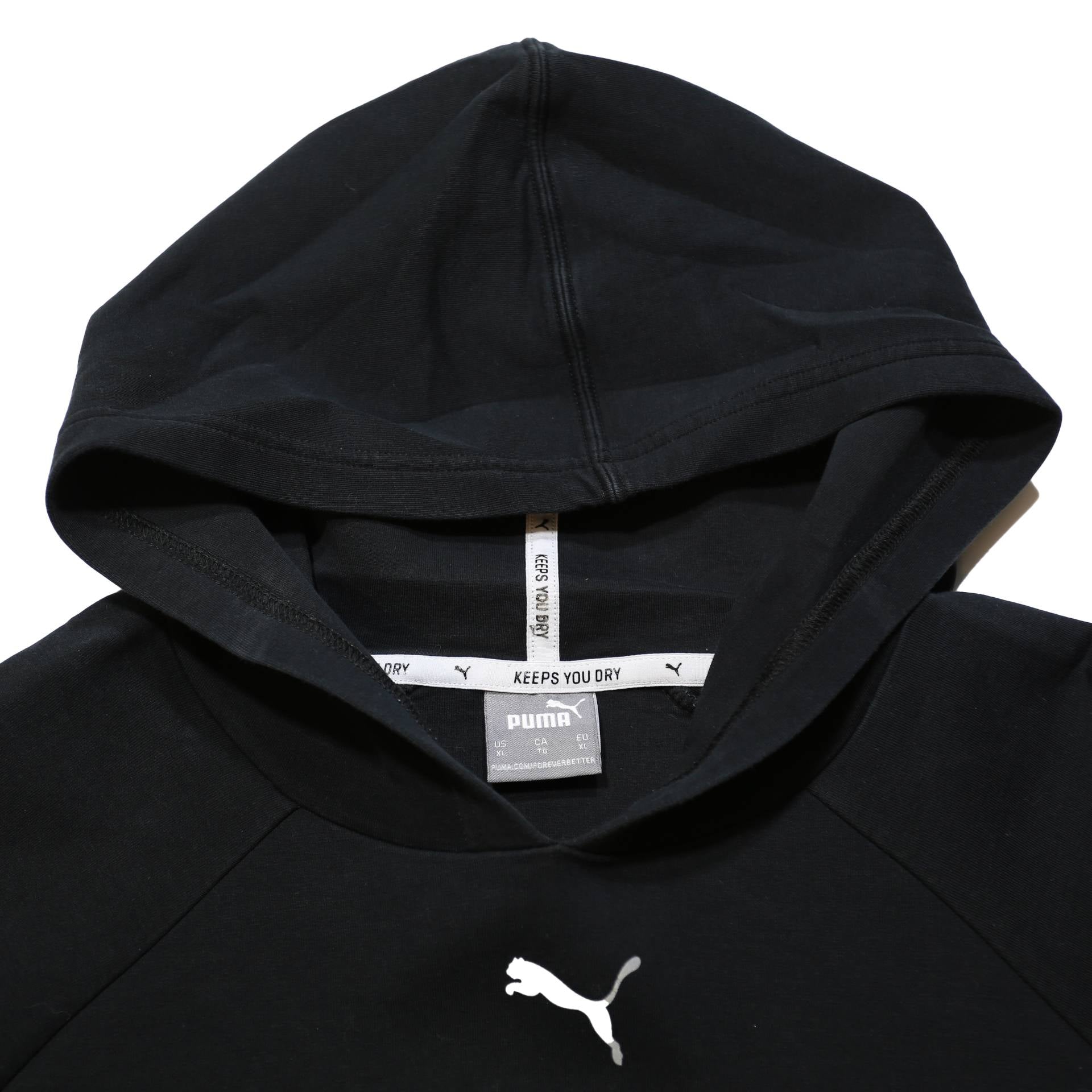 PUMA Womens Black Cropped Hoodie XL Cotton Blend Pullover Sports Sweatshirt