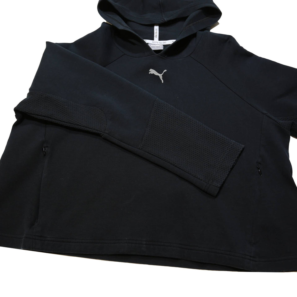 PUMA Womens Black Cropped Hoodie XL Cotton Blend Pullover Sports Sweatshirt