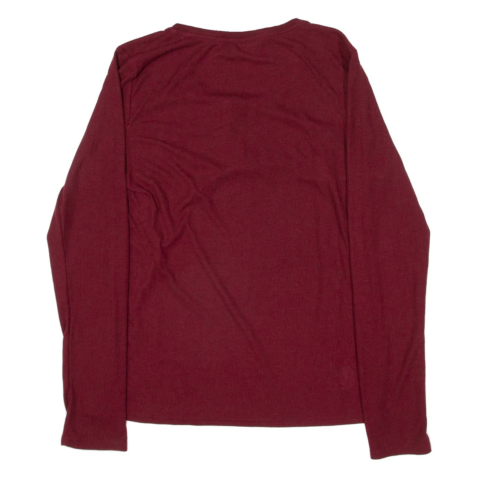 CALVIN KLEIN Ribbed Sleepwear Womens T-Shirt Maroon Long Sleeve Button Neck S