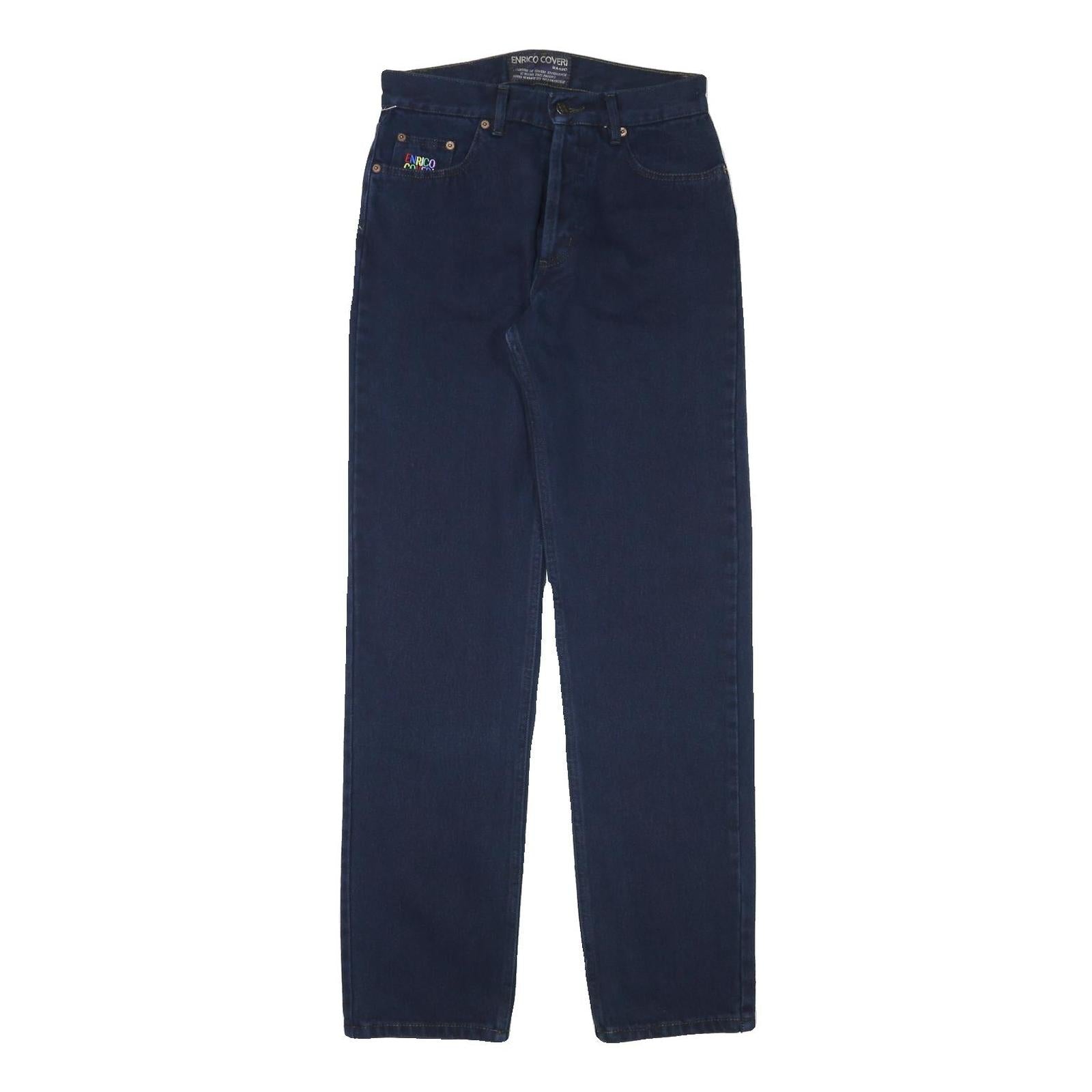ENRICO COVERI Mens Regular Fit Blue Denim Jeans W28 L32 Classic Cotton Blend Zip