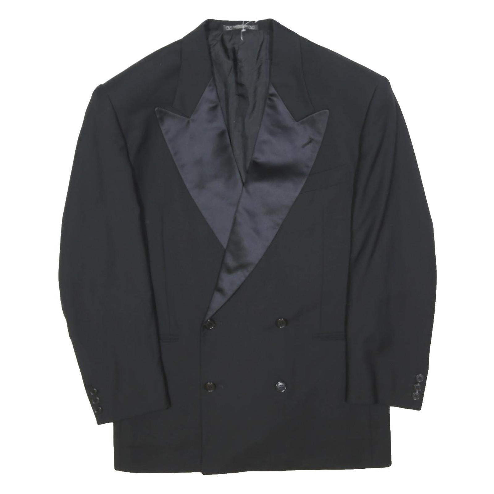 VALENTINO COUTURE Mens Black Double Breasted Jacket L Cotton Blend Plain Button