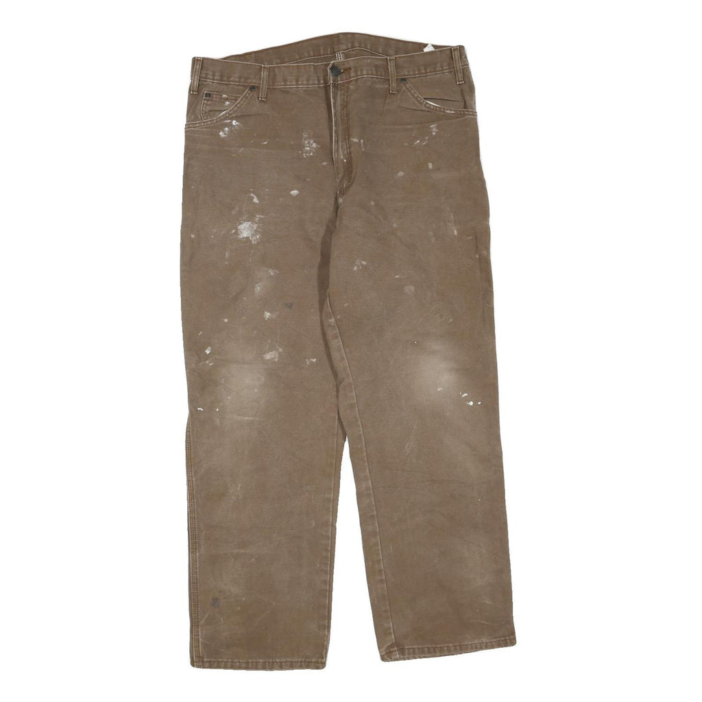 DICKIES Mens Regular Fit Brown Denim Jeans W38 L30 Workwear Cotton Blend Zip