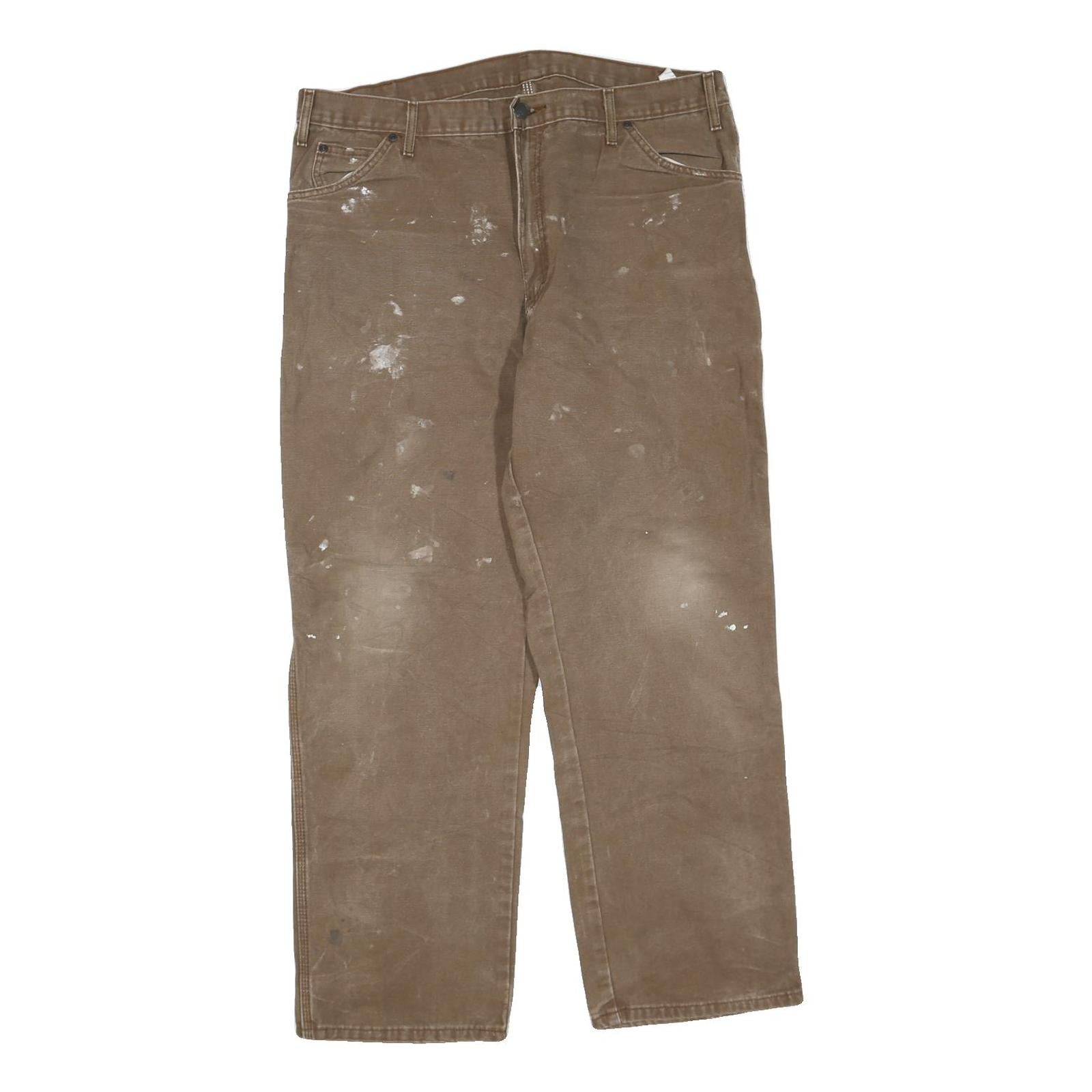 DICKIES Mens Regular Fit Brown Denim Jeans W38 L30 Workwear Cotton Blend Zip