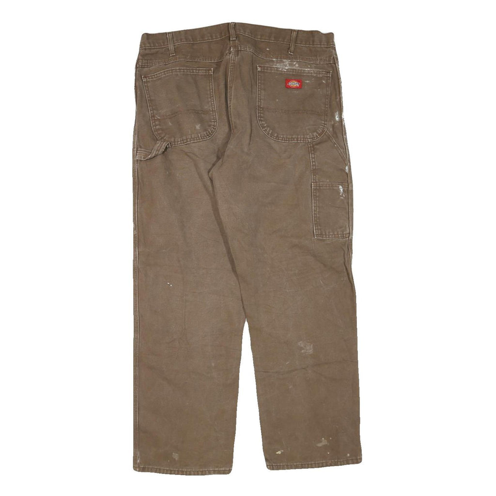 DICKIES Mens Regular Fit Brown Denim Jeans W38 L30 Workwear Cotton Blend Zip