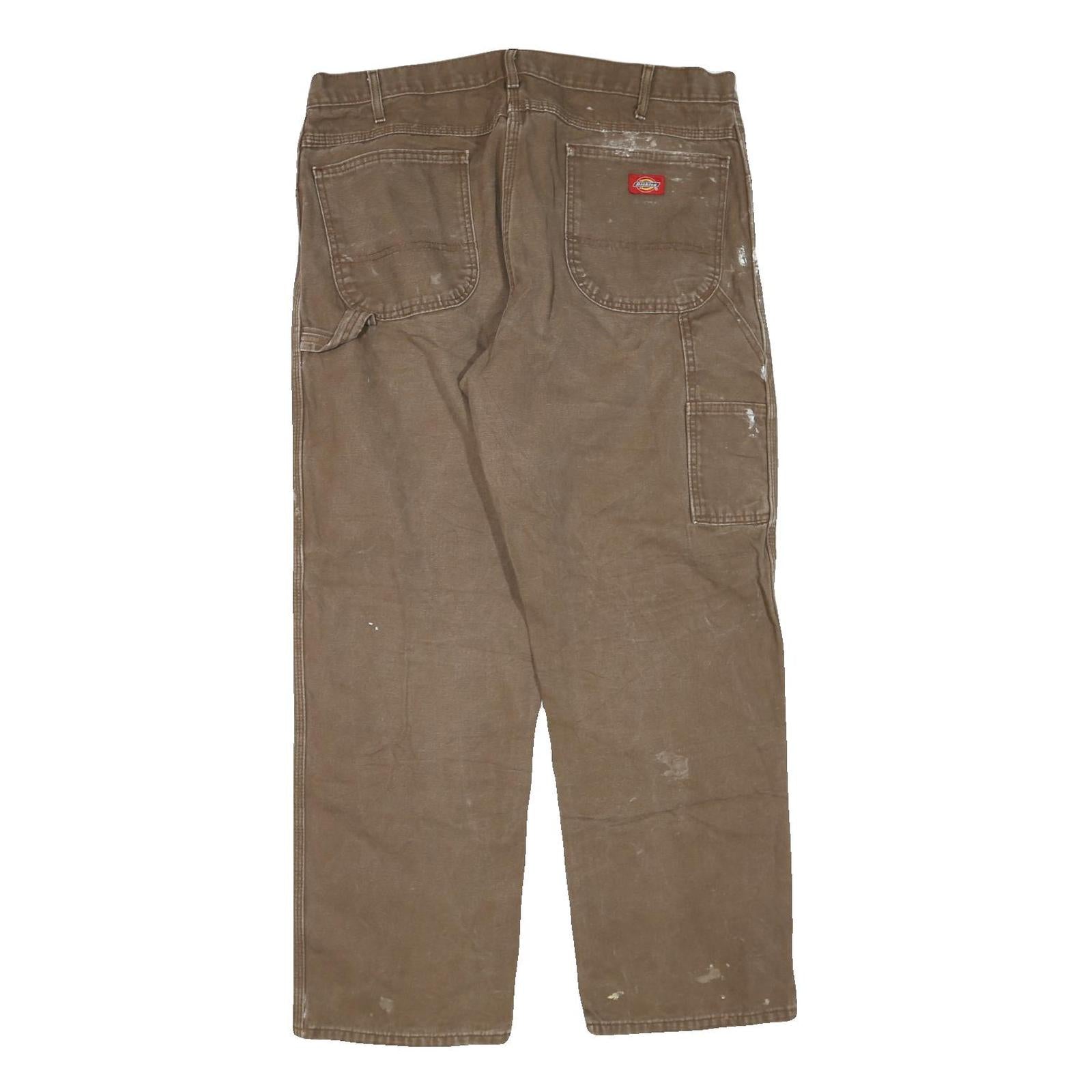 DICKIES Mens Regular Fit Brown Denim Jeans W38 L30 Workwear Cotton Blend Zip