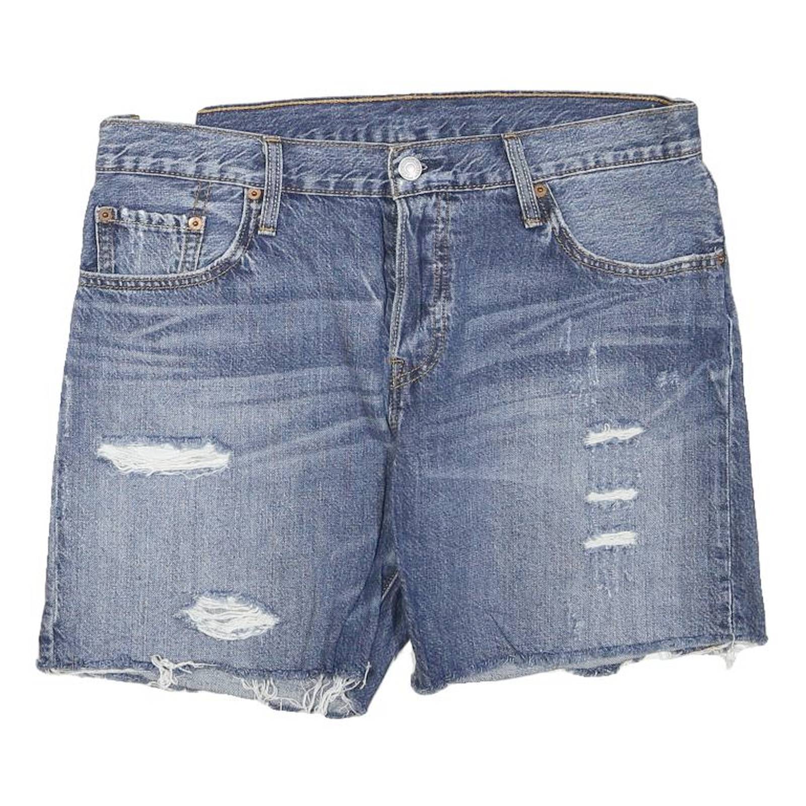 LEVI'S Womens Denim Blue Distressed Shorts L W34 Casual Cotton Blend