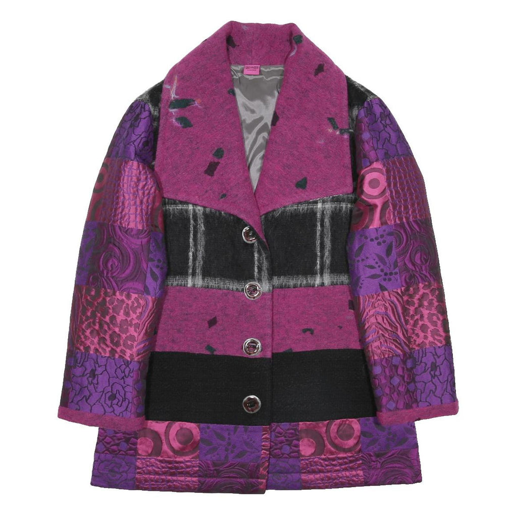 SAVE THE QUEEN Womens Purple & Black Patchwork Coach Jacket XL Wool Blend Woven