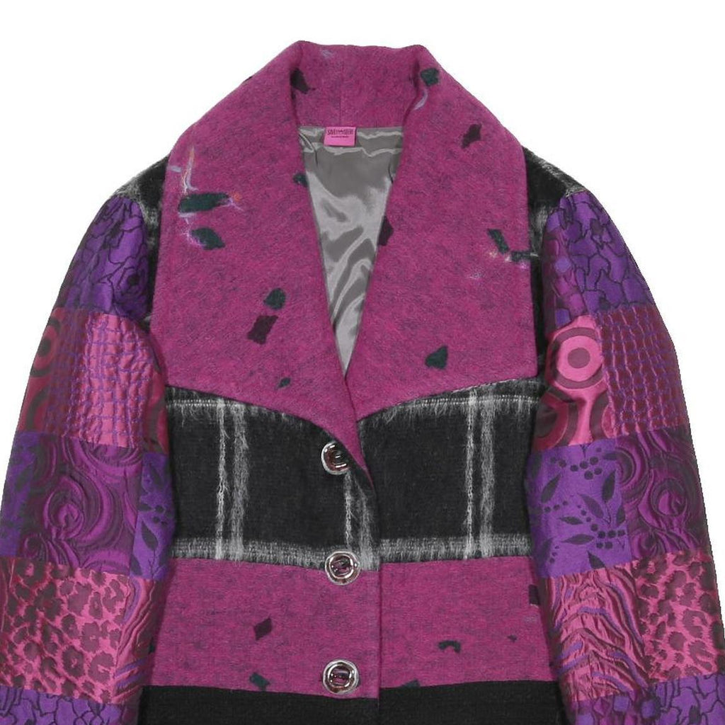 SAVE THE QUEEN Womens Purple & Black Patchwork Coach Jacket XL Wool Blend Woven