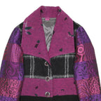 SAVE THE QUEEN Womens Purple & Black Patchwork Coach Jacket XL Wool Blend Woven