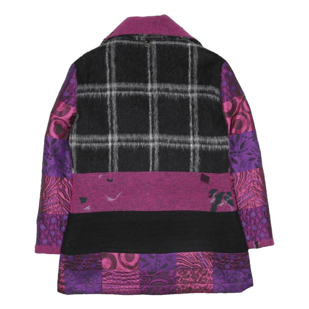SAVE THE QUEEN Womens Purple & Black Patchwork Coach Jacket XL Wool Blend Woven