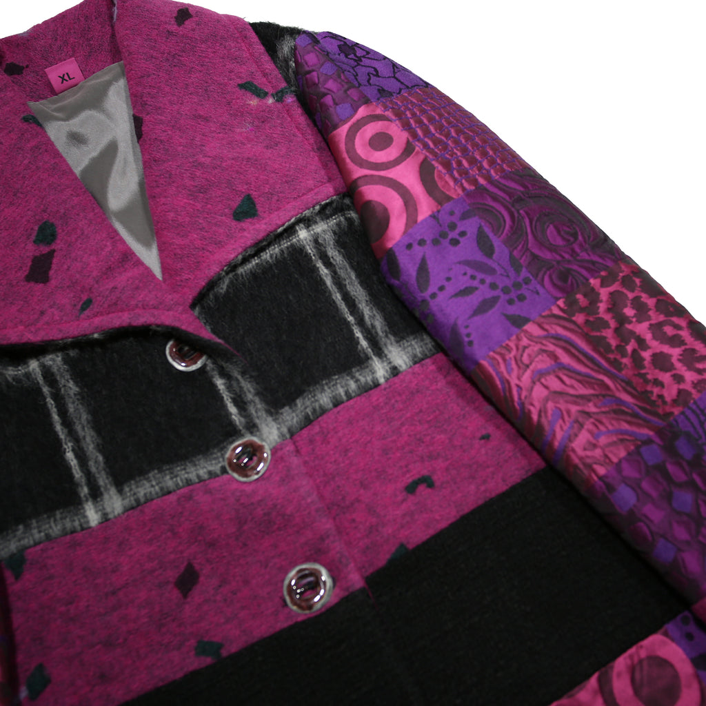 SAVE THE QUEEN Womens Purple & Black Patchwork Coach Jacket XL Wool Blend Woven