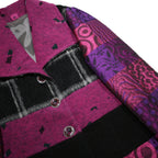 SAVE THE QUEEN Womens Purple & Black Patchwork Coach Jacket XL Wool Blend Woven