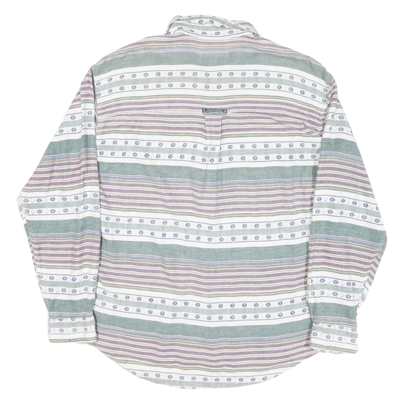 POINT ZERO Mens Green & Purple Striped Cotton Blend Shirt M Casual Long Sleeve