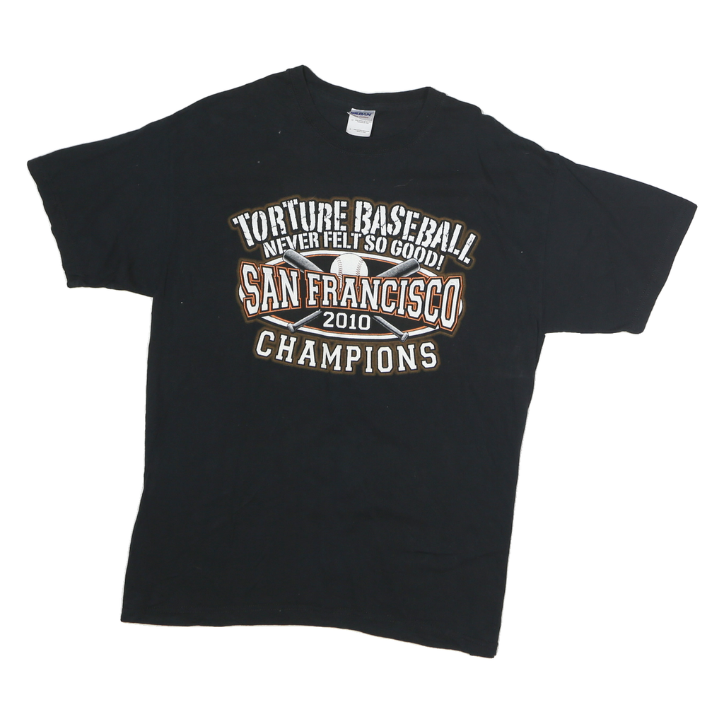 GILDAN Mens Black San Francisco Baseball Graphic T-Shirt L Short Sleeve Crew