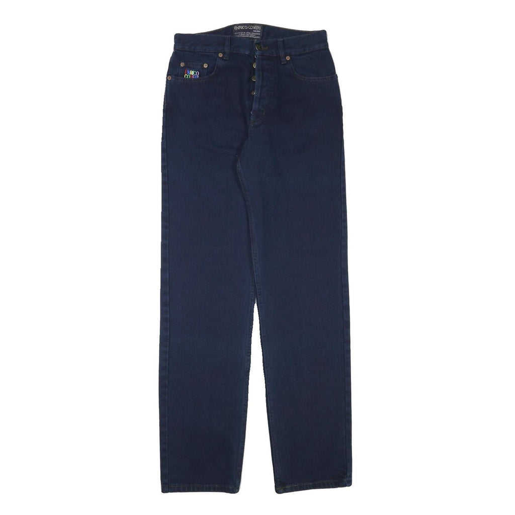 ENRICO COVERI Mens Jeans Blue Regular Straight Denim Dark W28 L33 Button Cotton
