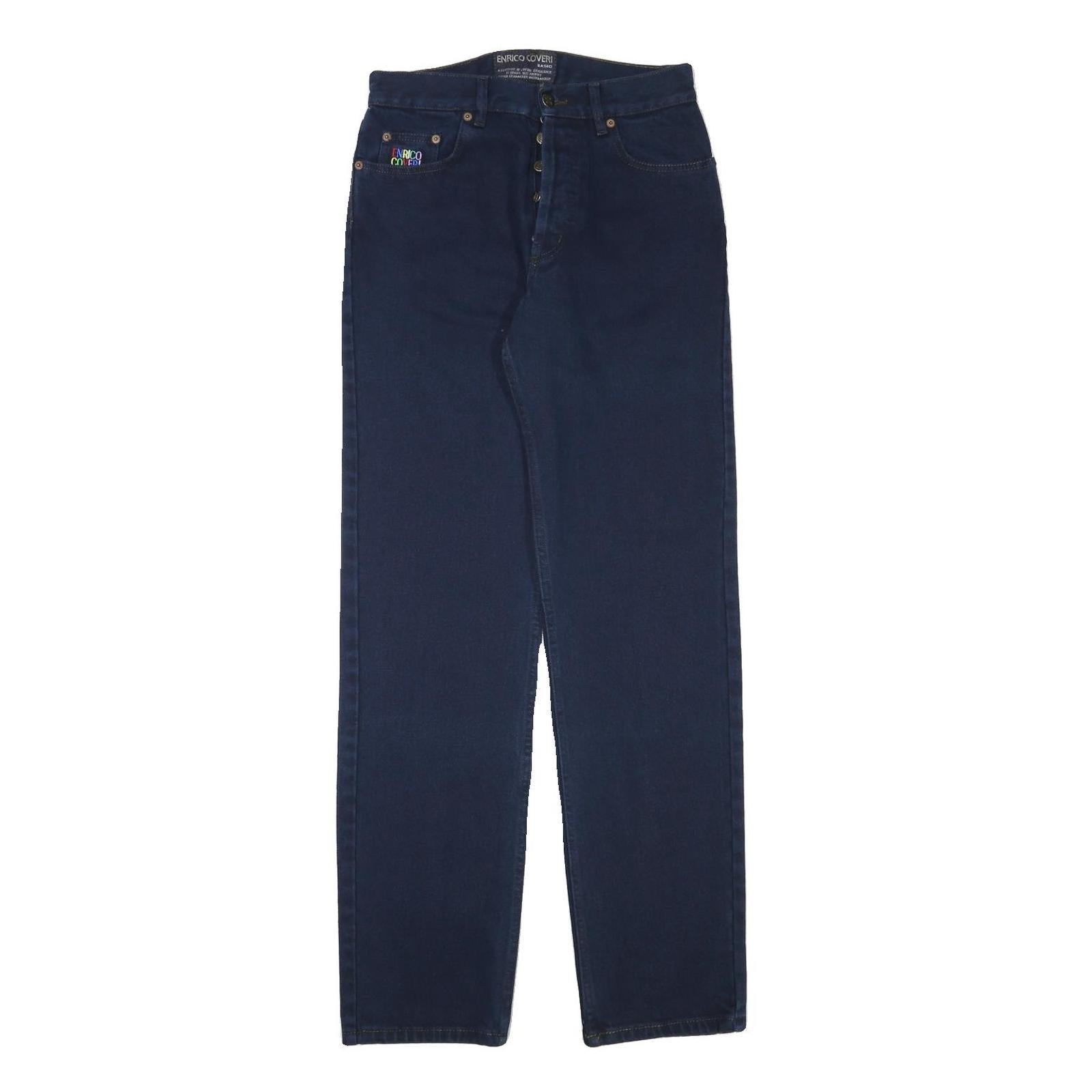 ENRICO COVERI Mens Jeans Blue Regular Straight Denim Dark W28 L33 Button Cotton