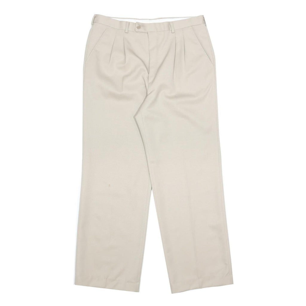 Mens Relaxed Woven Beige Trousers Zip Closure W32 L29 Classic Formal Wear
