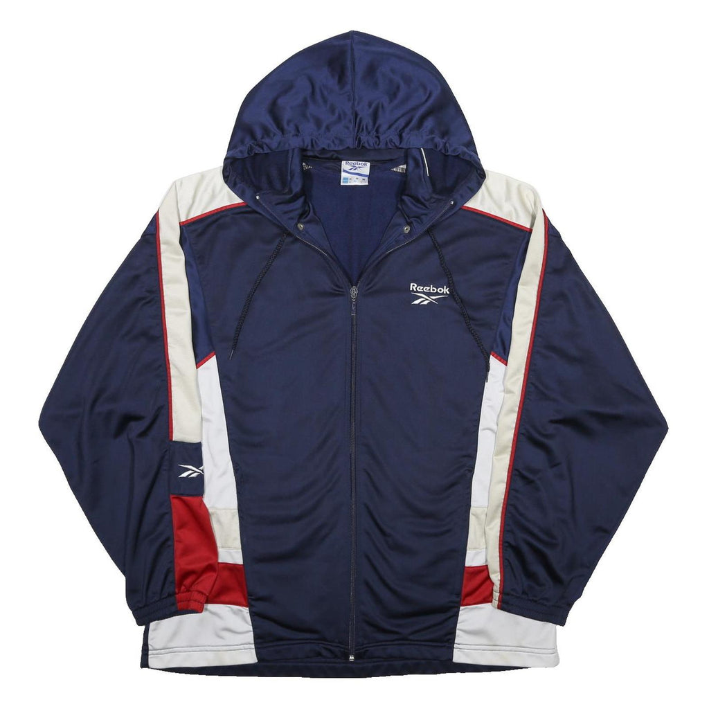 REEBOK Womens Navy Blue White & Red Hoodie Jacket M Polyester Track Zip