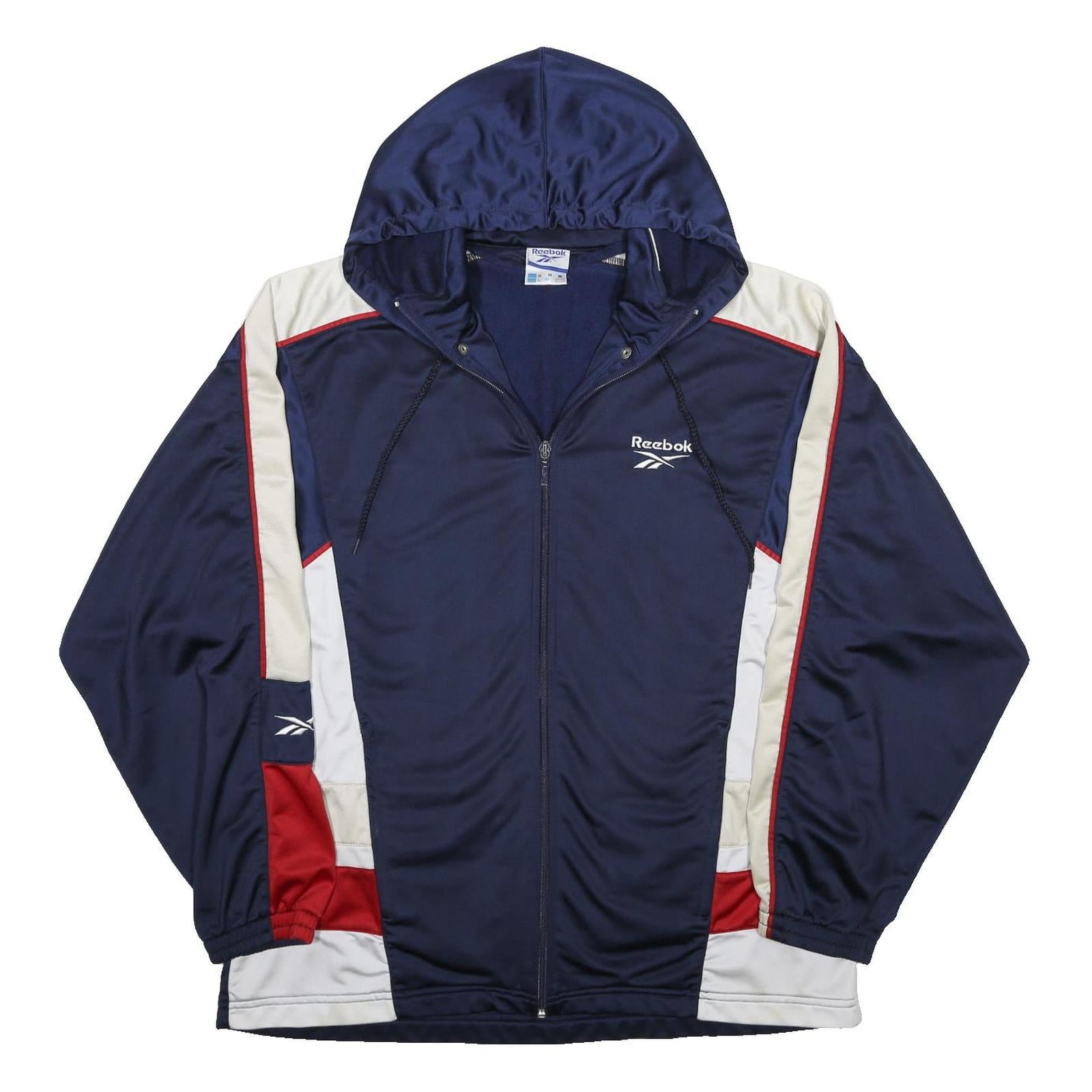 REEBOK Womens Navy Blue White & Red Hoodie Jacket M Polyester Track Zip