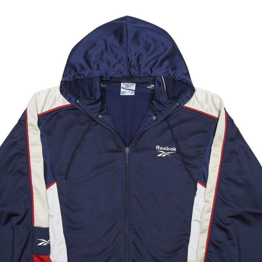 REEBOK Womens Navy Blue White & Red Hoodie Jacket M Polyester Track Zip