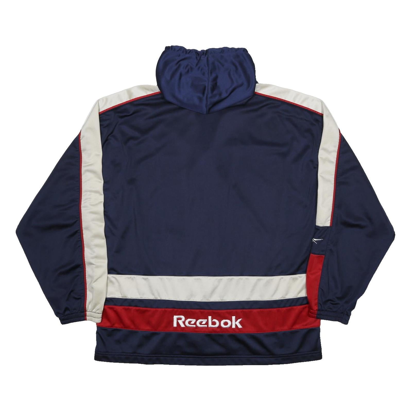 REEBOK Womens Navy Blue White & Red Hoodie Jacket M Polyester Track Zip