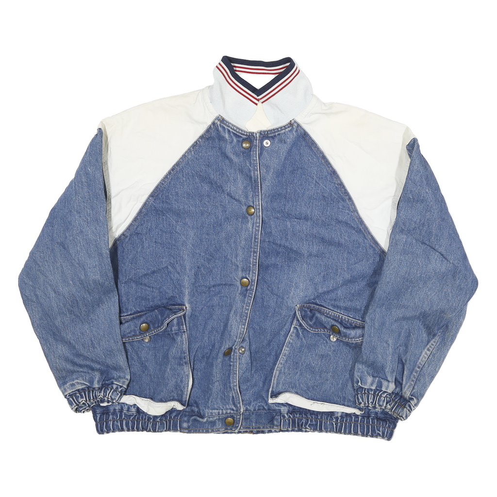 Womens Blue & White Denim Cotton Button Jacket M Casual Lightweight Retro