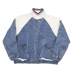 Womens Blue & White Denim Cotton Button Jacket M Casual Lightweight Retro