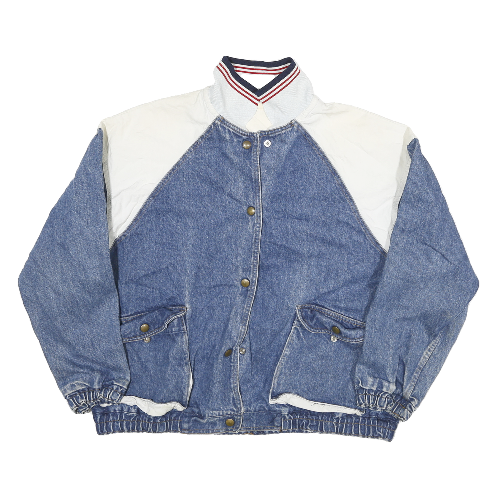 Womens Blue & White Denim Cotton Button Jacket M Casual Lightweight Retro