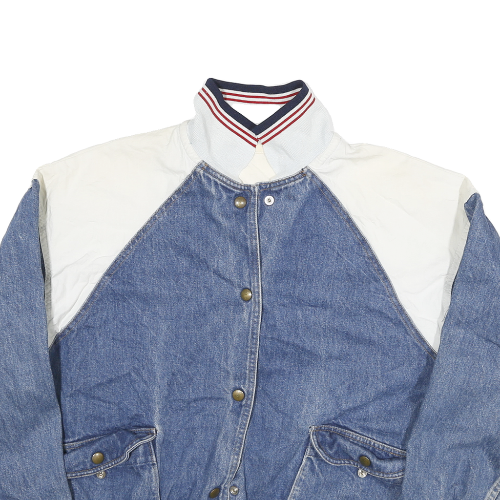Womens Blue & White Denim Cotton Button Jacket M Casual Lightweight Retro